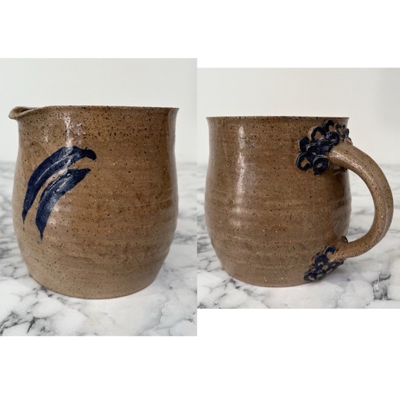 Vintage studio signed Suzanne pottery pitcher blue primitive - Picture 1 of 11